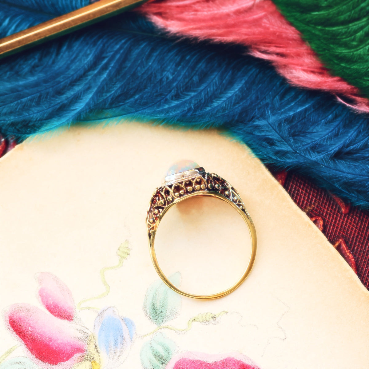 A Dramatic Vintage Filigree Opal Dress Ring