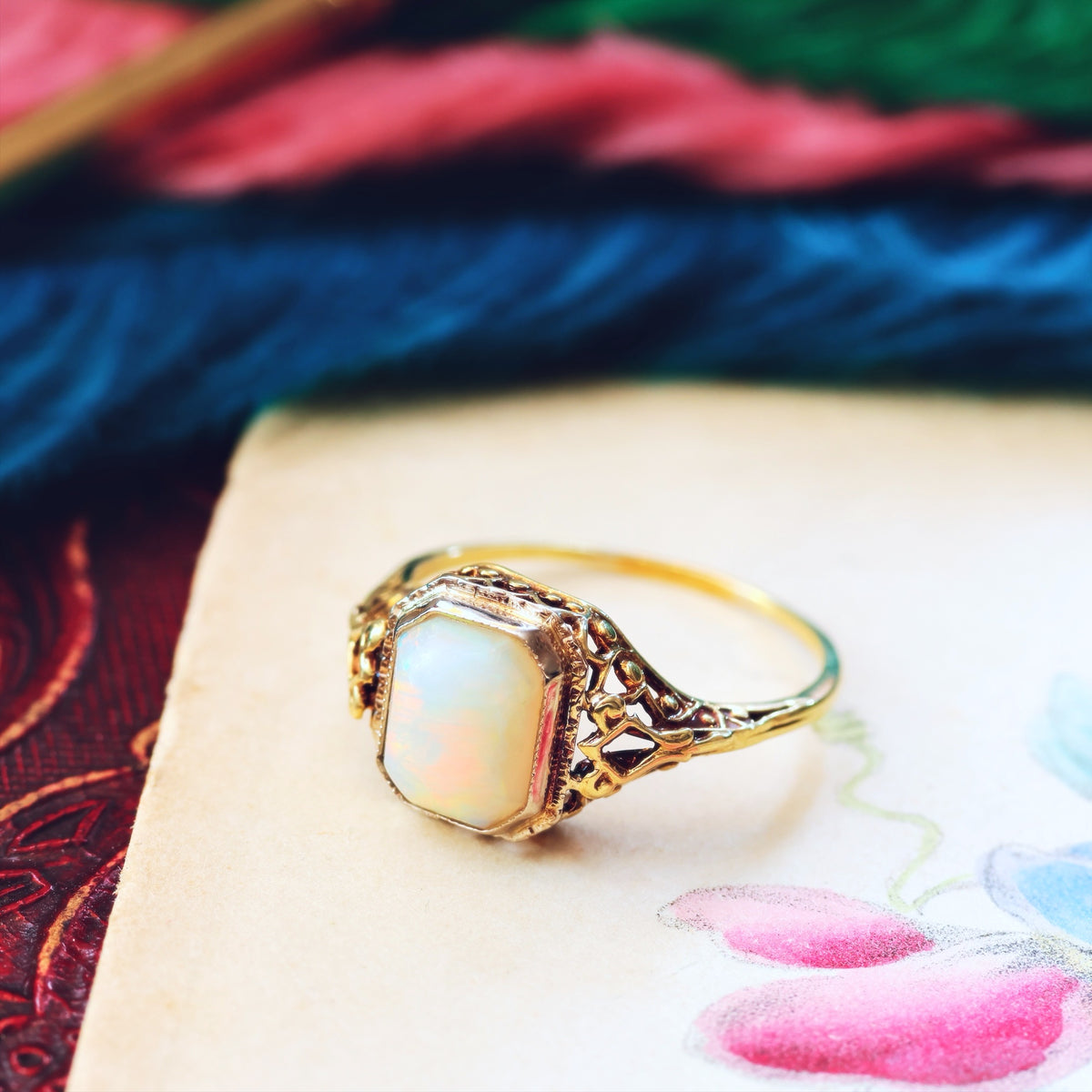 A Dramatic Vintage Filigree Opal Dress Ring