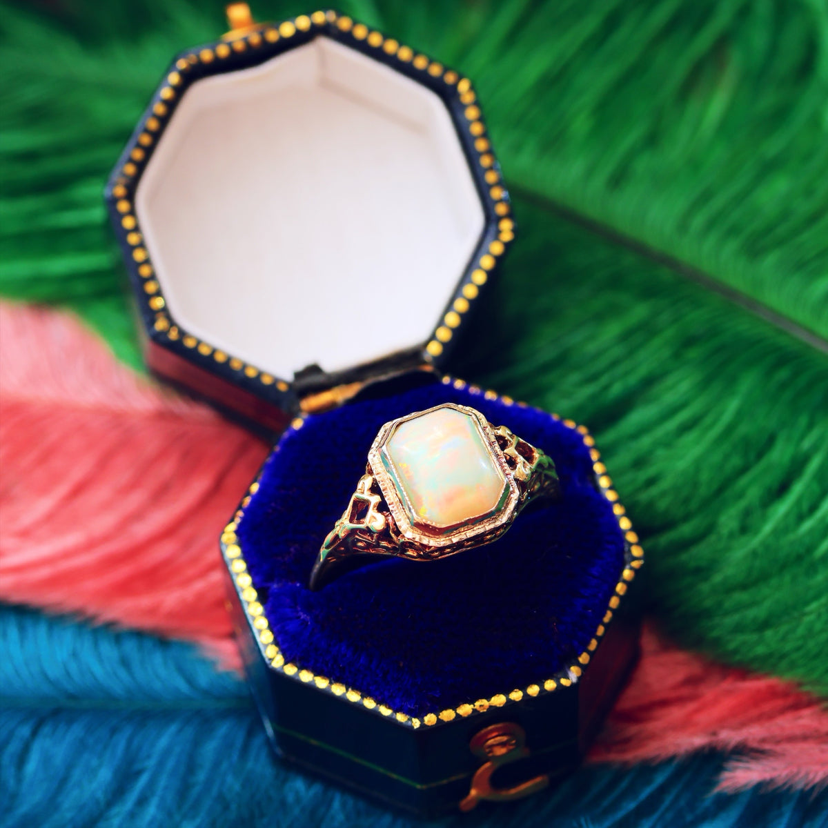 A Dramatic Vintage Filigree Opal Dress Ring