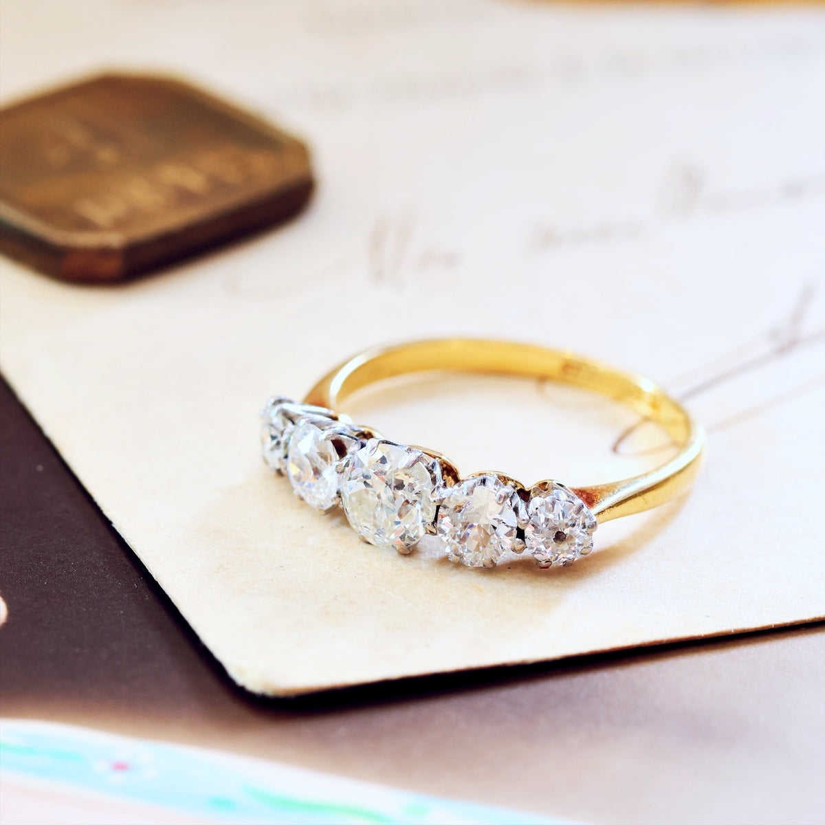 Splendid Antique Five Stone Diamond Engagement Ring