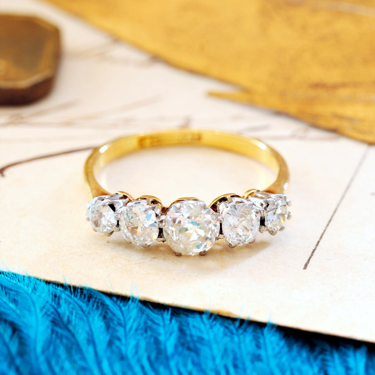 Splendid Antique Five Stone Diamond Engagement Ring