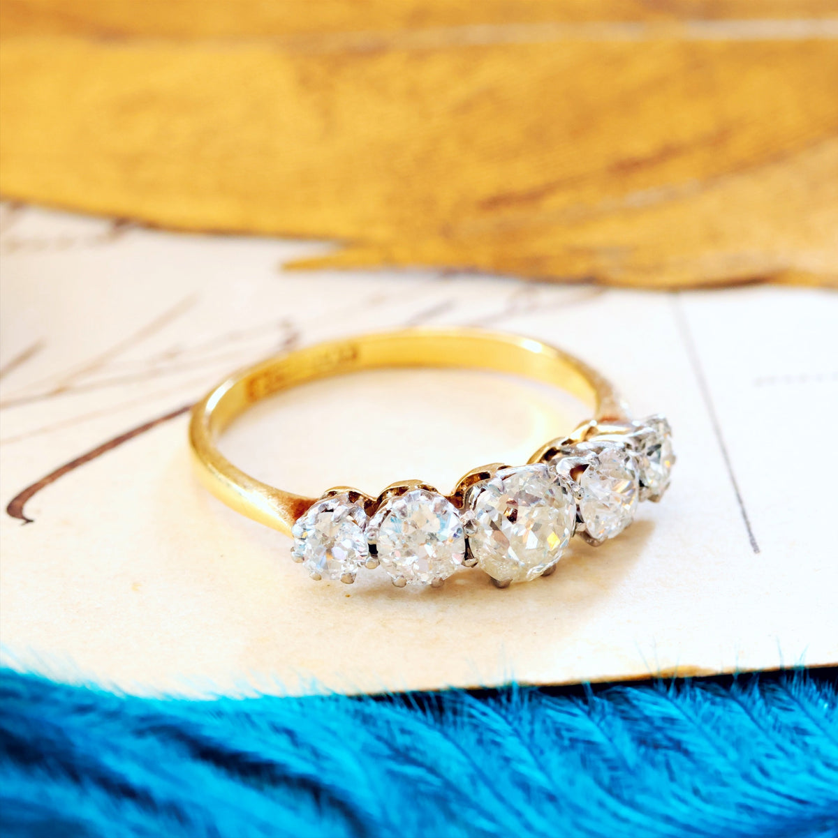 Splendid Antique Five Stone Diamond Engagement Ring