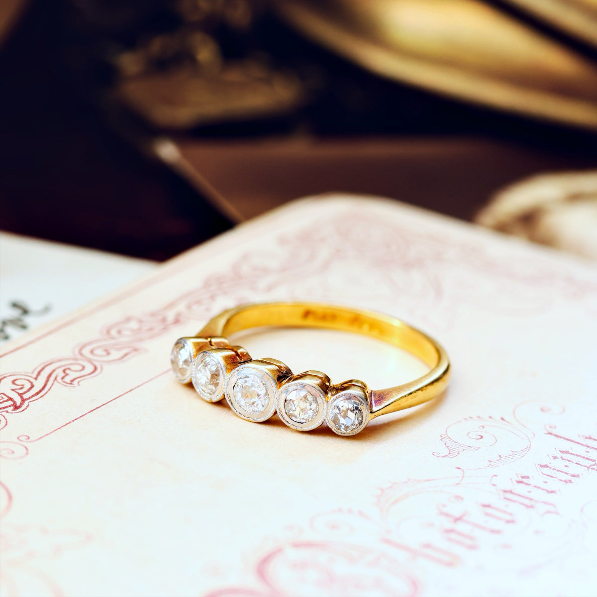 Splendid Vintage Five Stone Diamond Engagement Ring