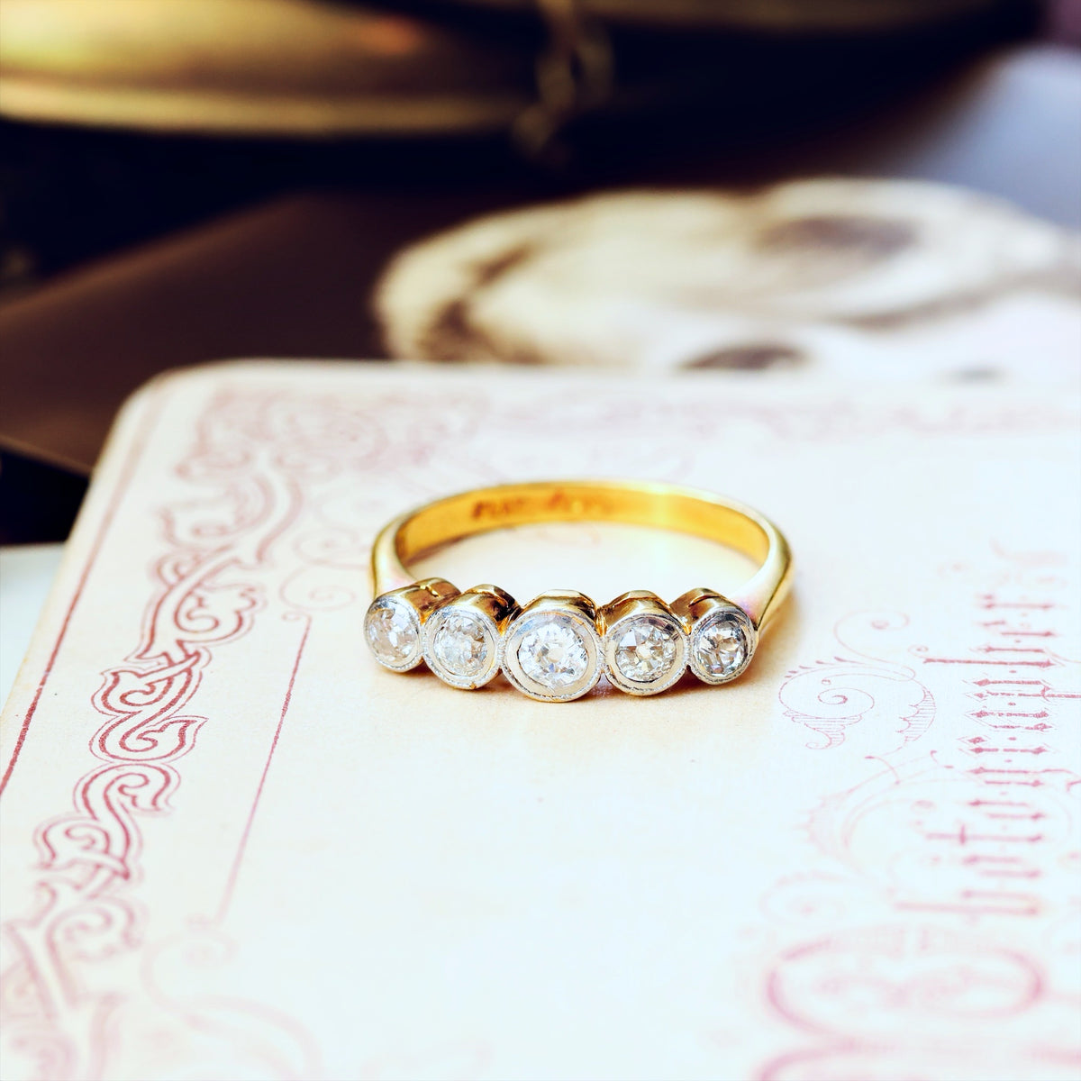 Splendid Vintage Five Stone Diamond Engagement Ring
