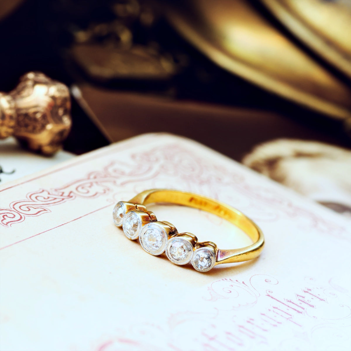Splendid Vintage Five Stone Diamond Engagement Ring