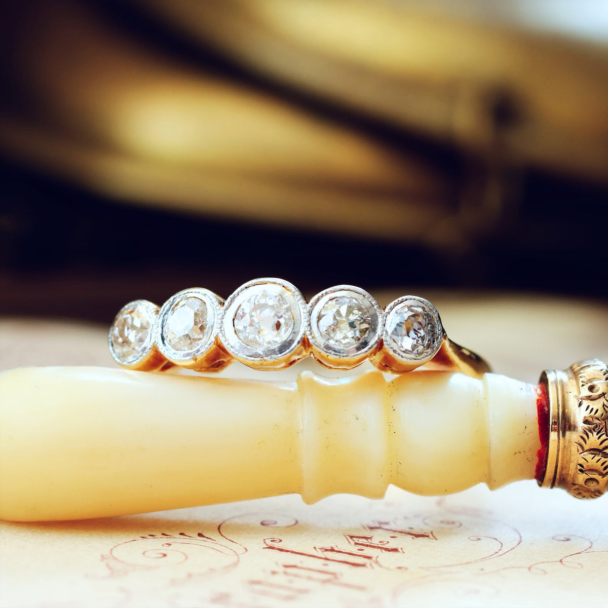 Splendid Vintage Five Stone Diamond Engagement Ring