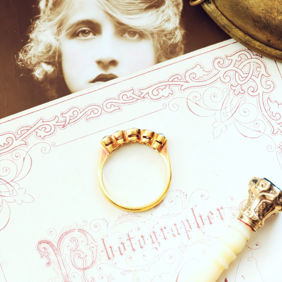 Splendid Vintage Five Stone Diamond Engagement Ring