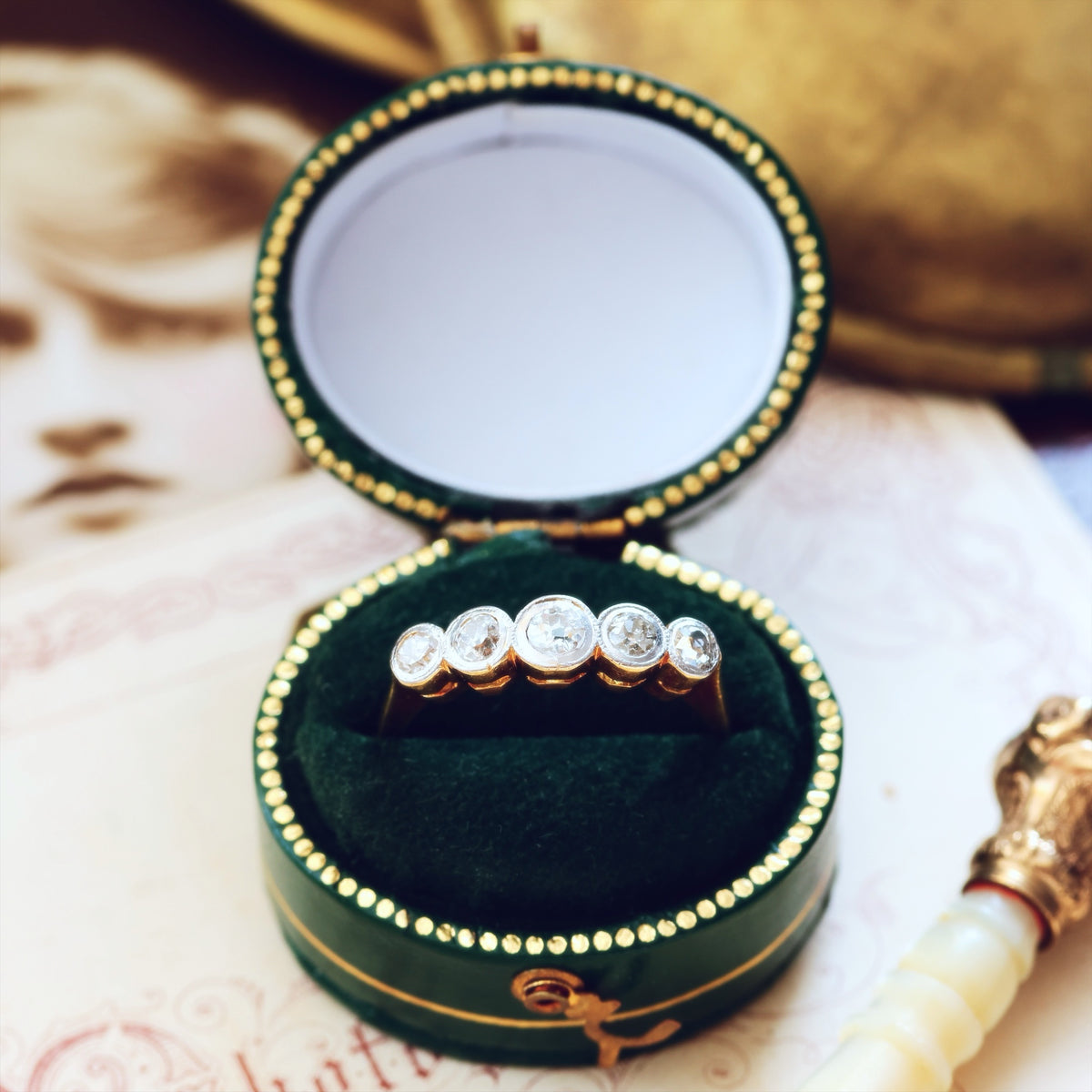 Splendid Vintage Five Stone Diamond Engagement Ring