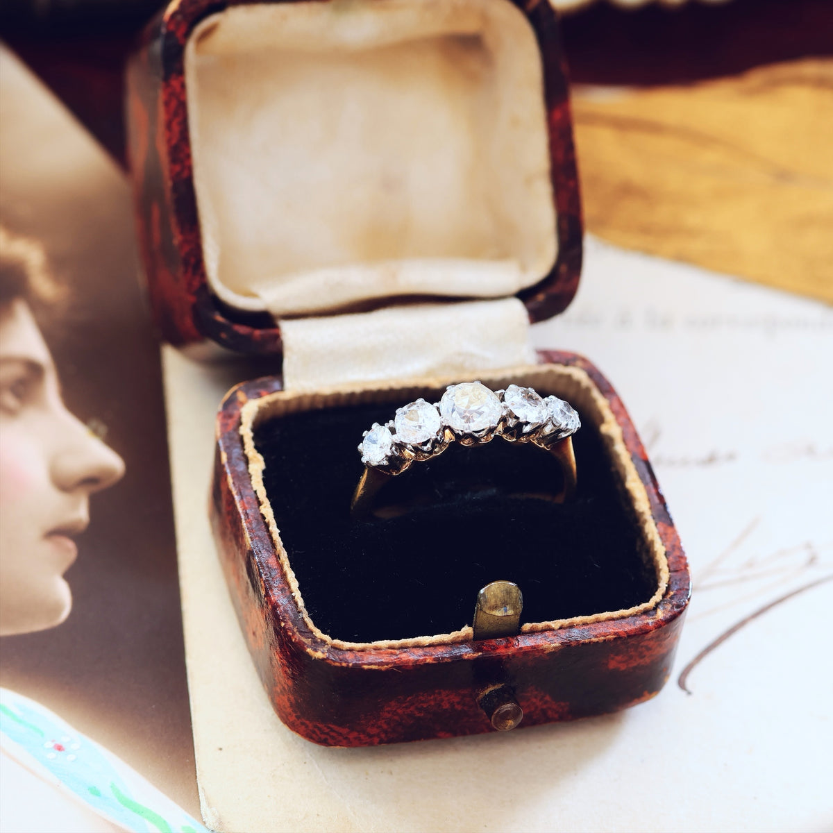 Splendid Antique Five Stone Diamond Engagement Ring