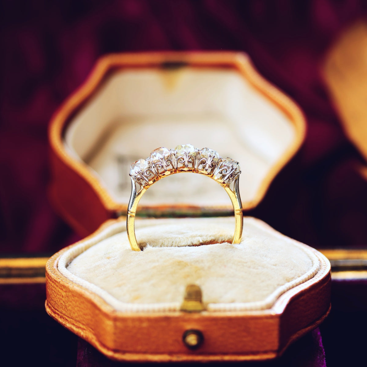 Superior Vintage Five Stone Hand Cut Diamond Engagement Ring