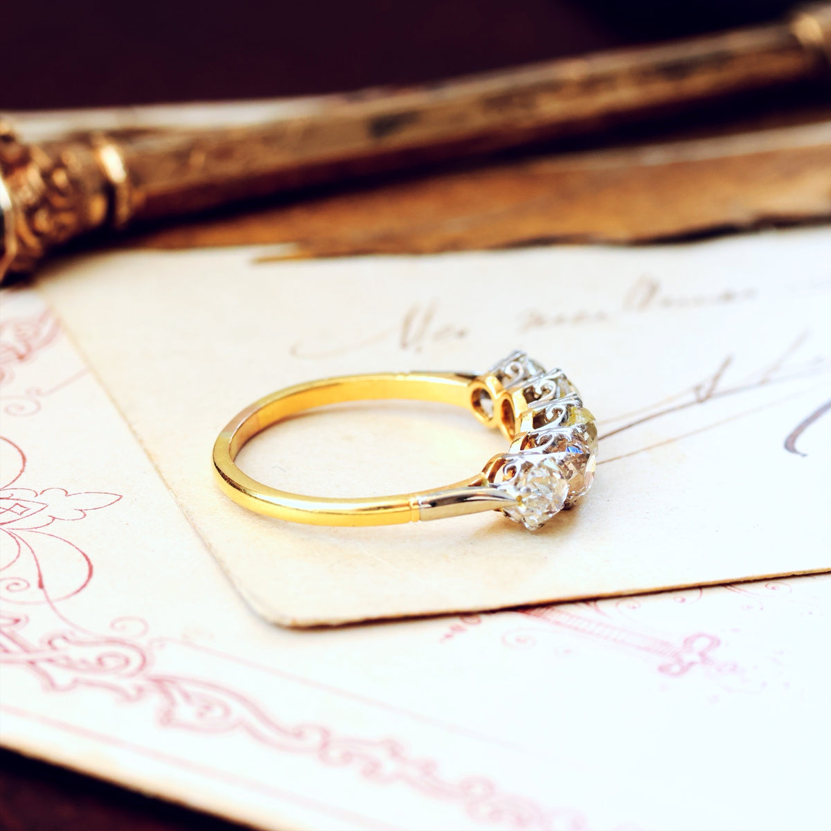 Superior Vintage Five Stone Hand Cut Diamond Engagement Ring