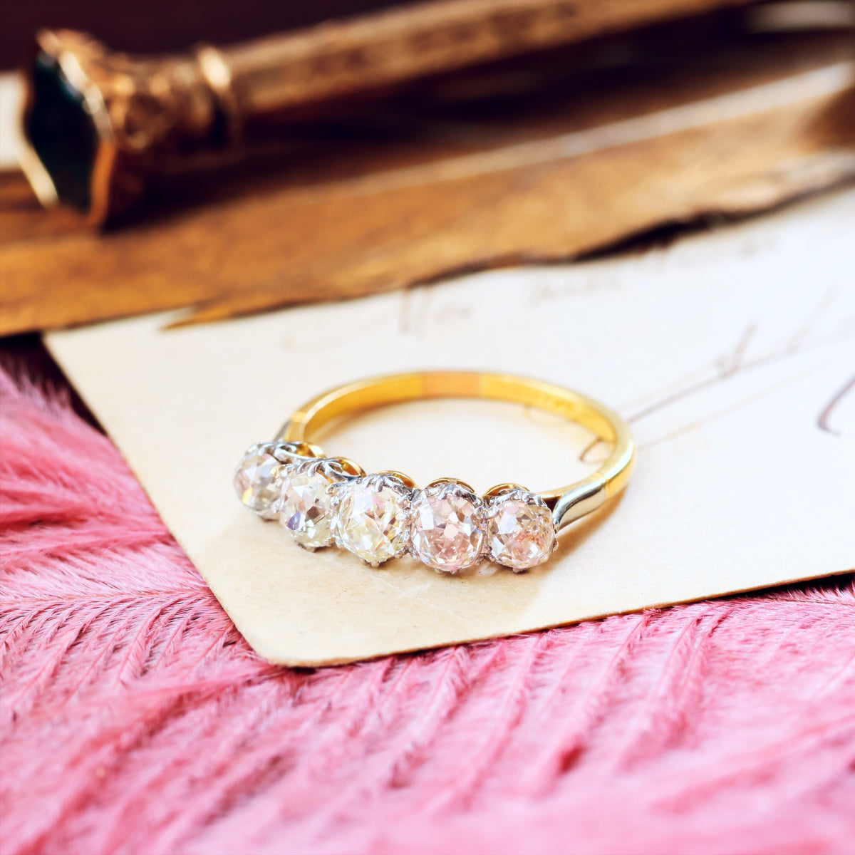 Vintage Five Stone Hand Cut Diamond Engagement Ring