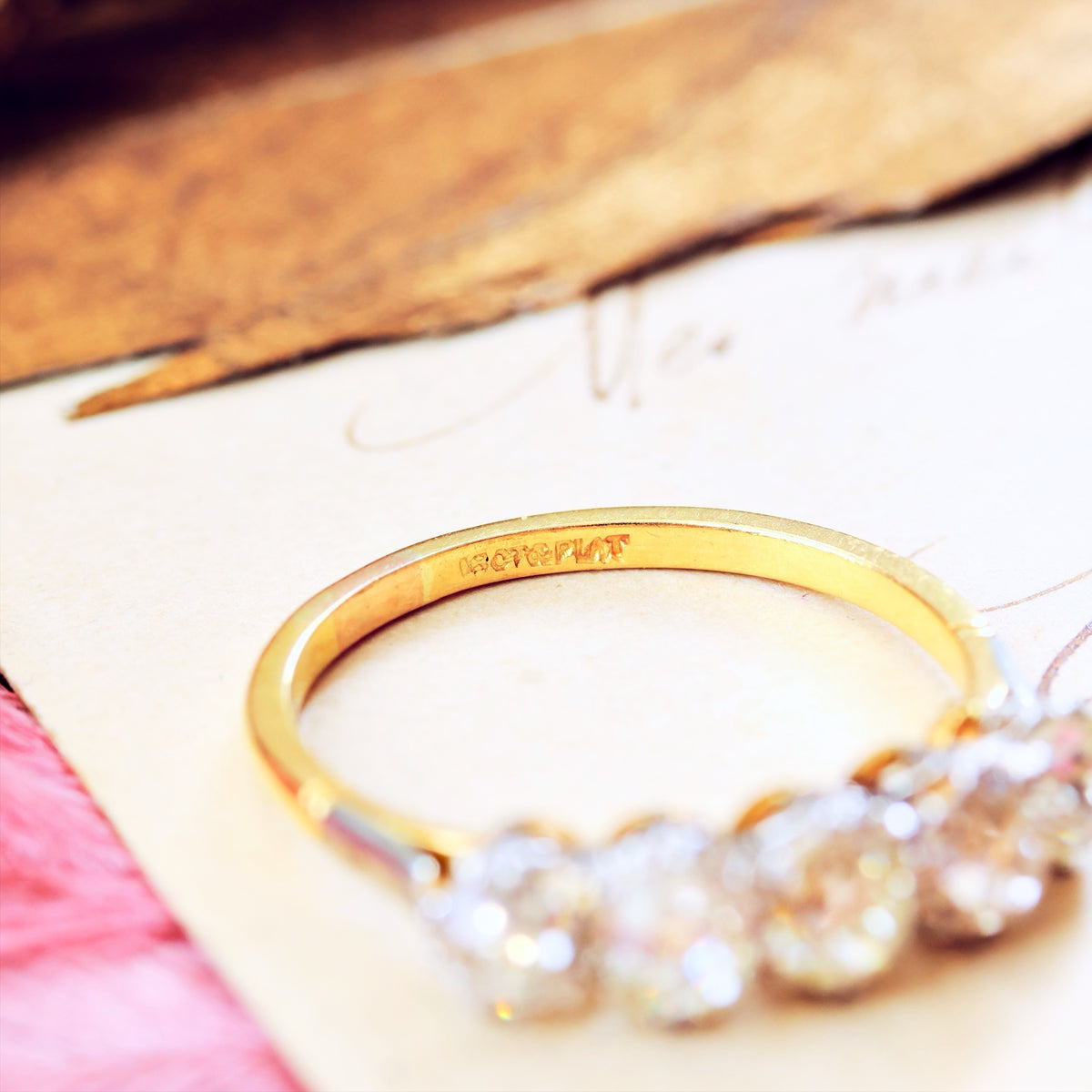 Superior Vintage Five Stone Hand Cut Diamond Engagement Ring