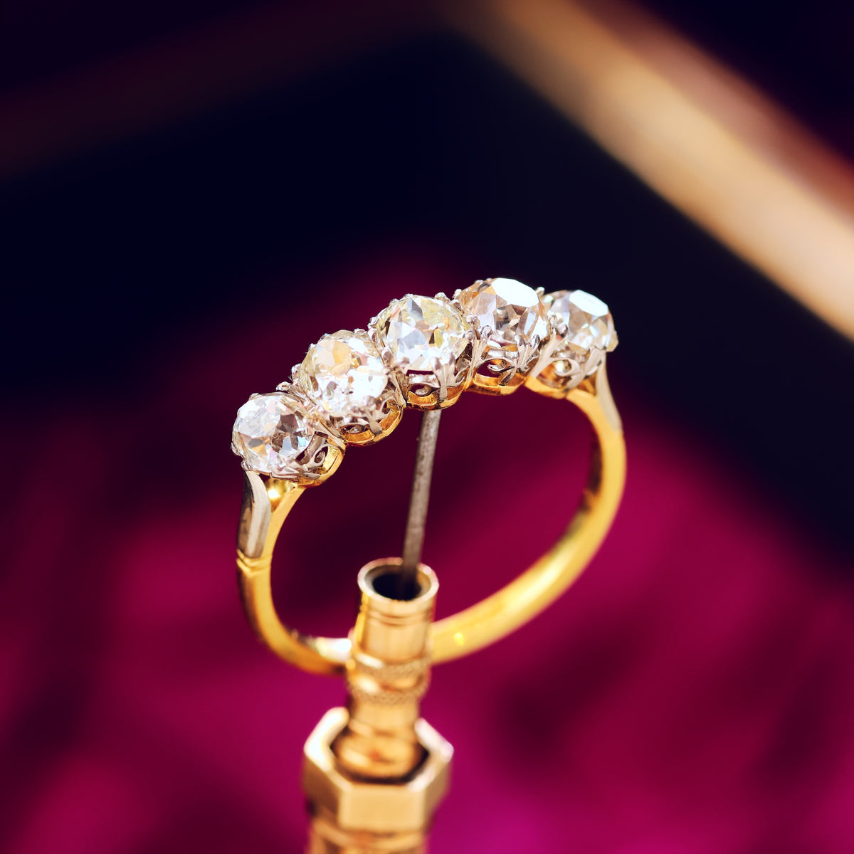 Superior Vintage Five Stone Hand Cut Diamond Engagement Ring