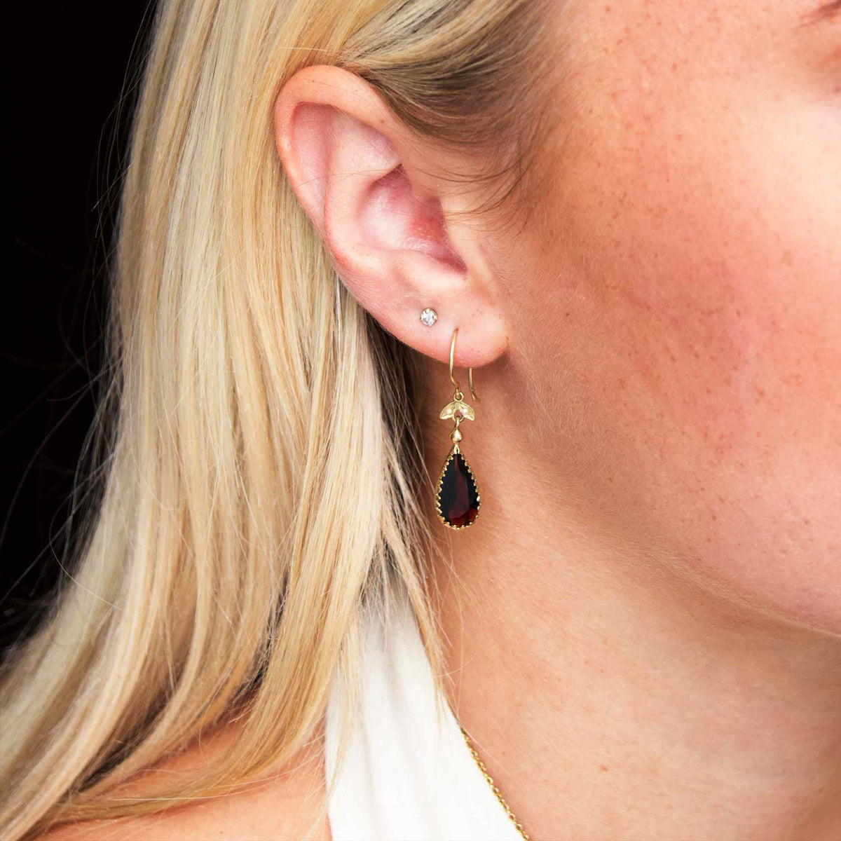 Vintage Pear Cut Garnet & Seed Pearl Earrings