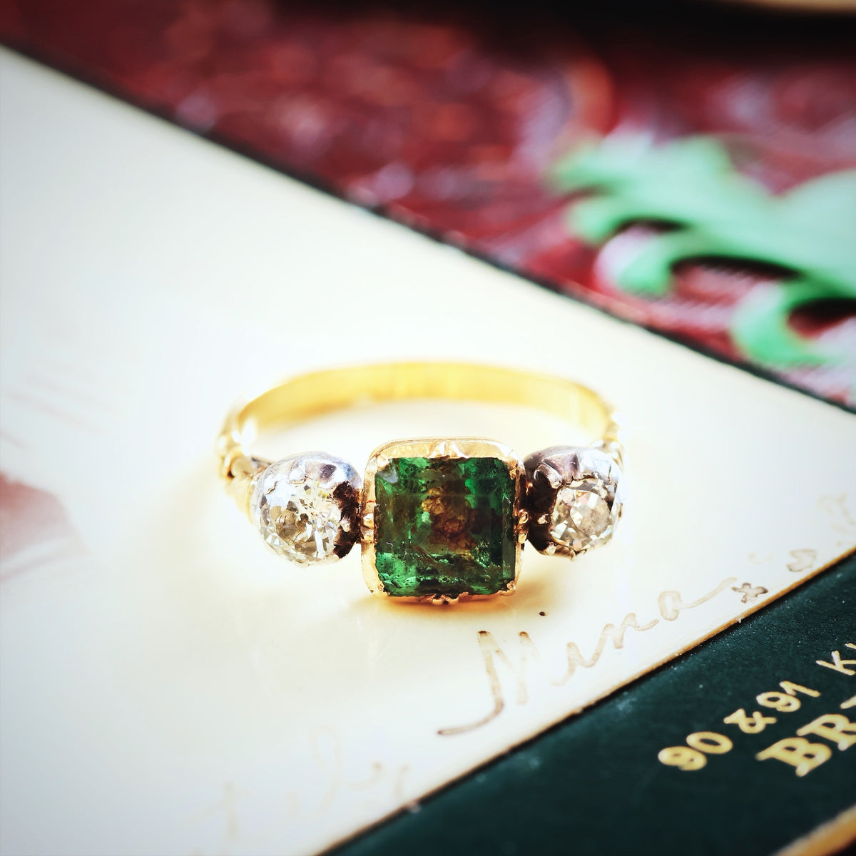 Georgian Style Foiled Emerald & Diamond Ring