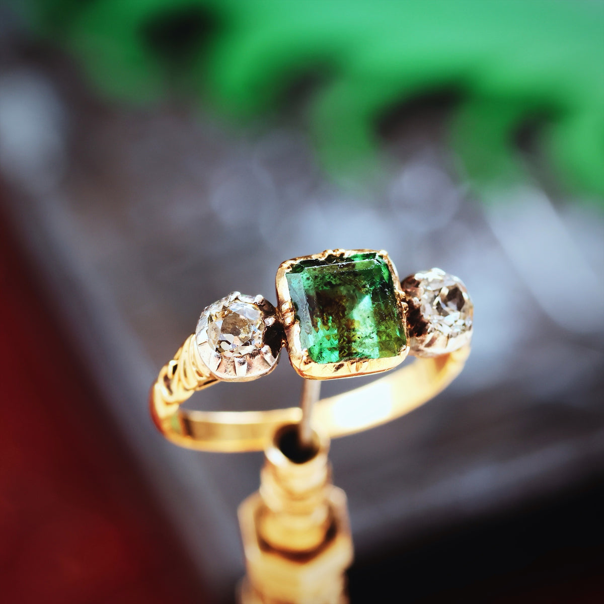 Georgian Style Foiled Emerald & Diamond Ring