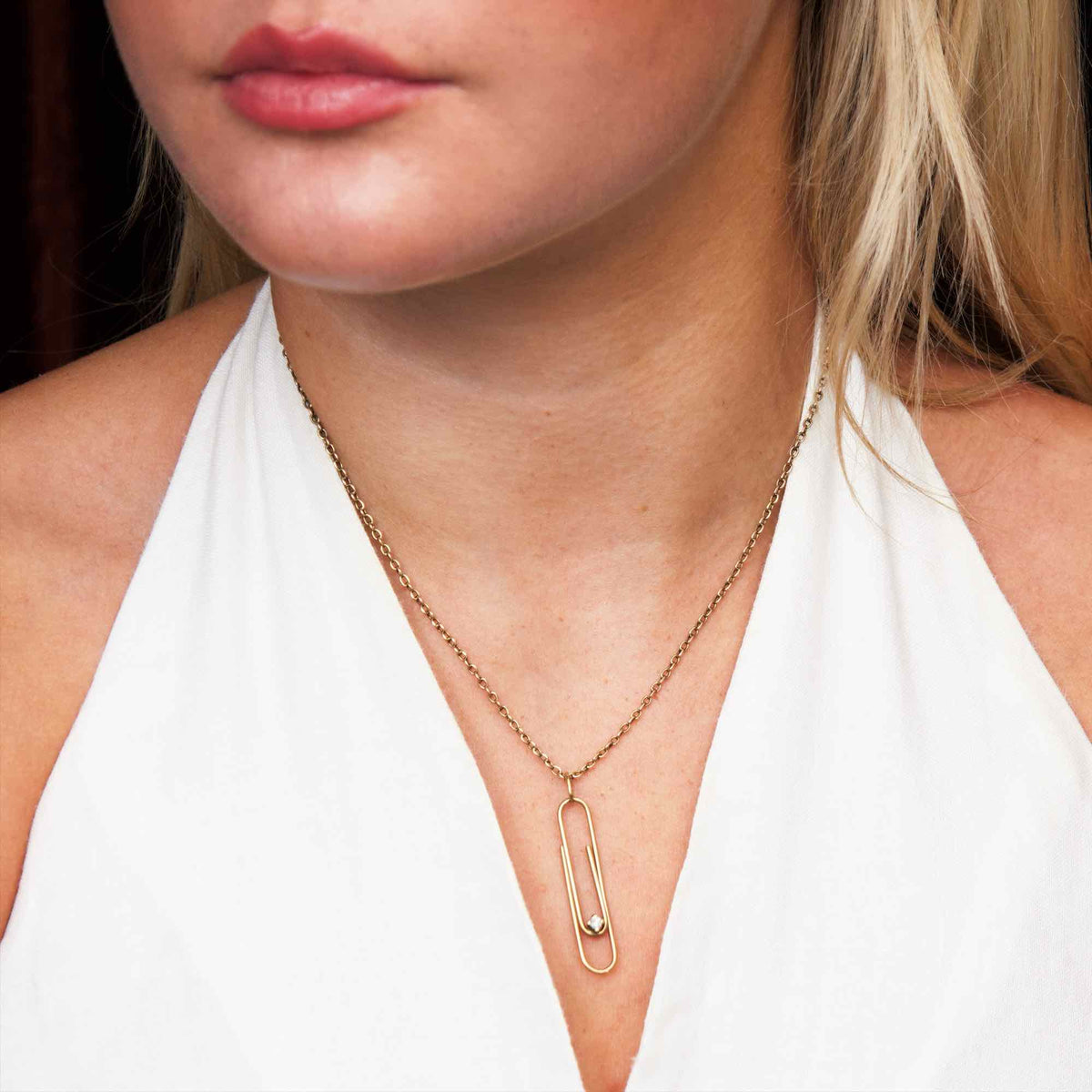 Vintage 1978 Gold Diamond Paperclip Pendant