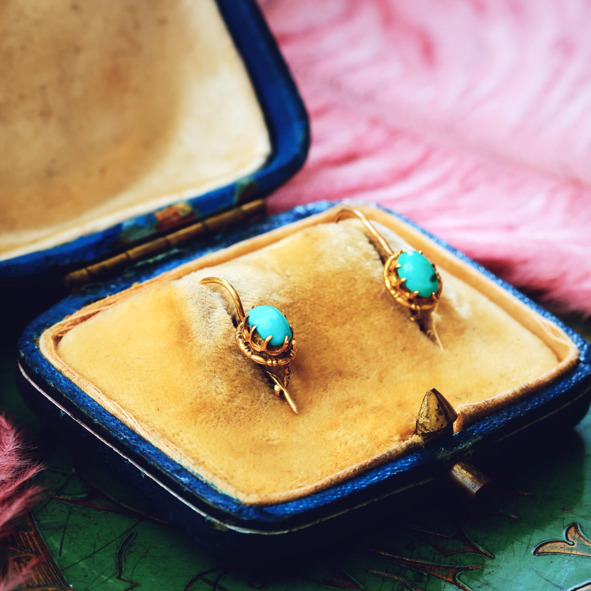 Vintage Gold Turquoise Earrings