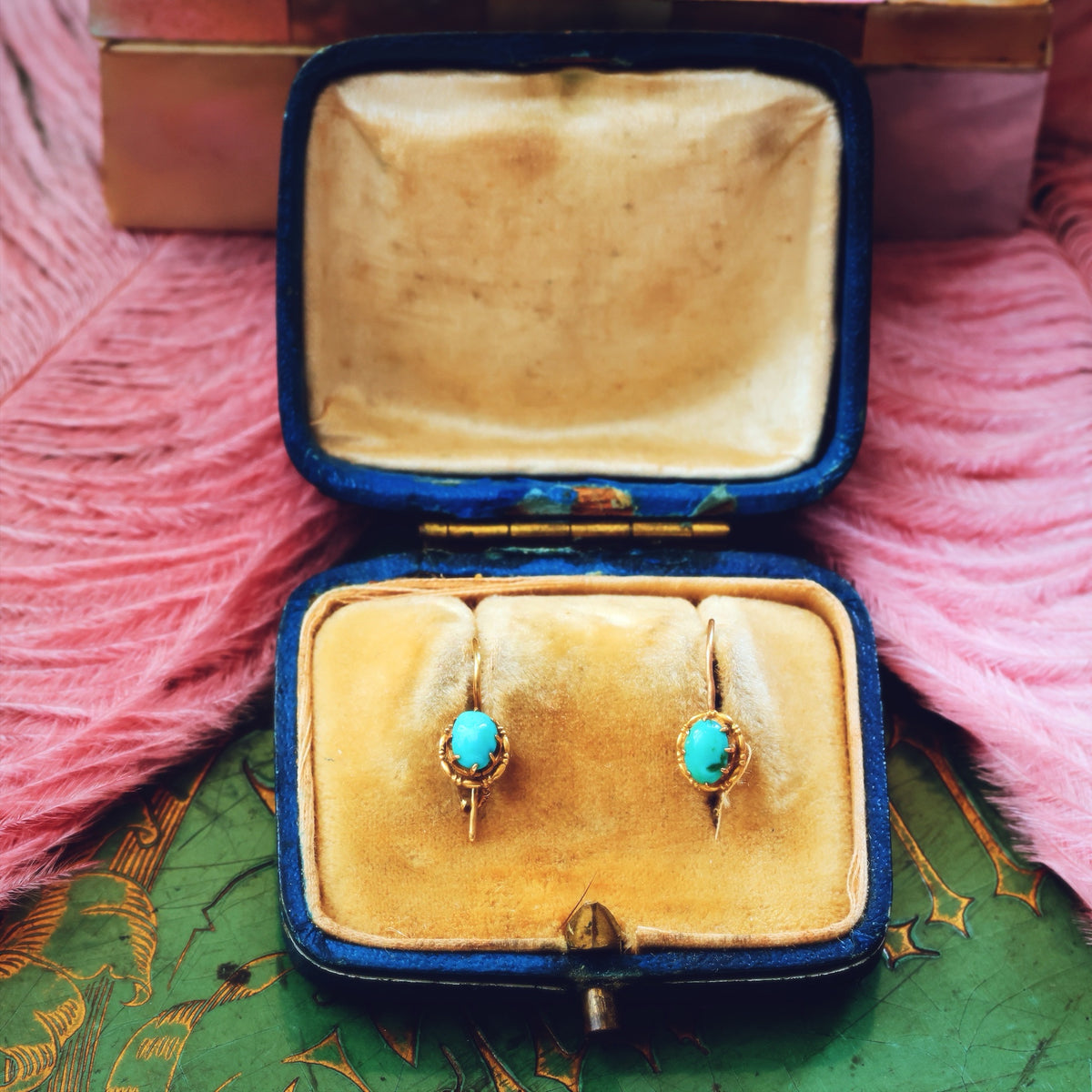 Cute! Antique 15ct Gold & Turquoise Earrings