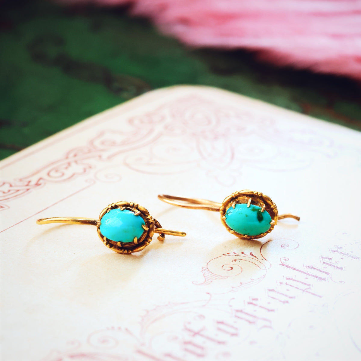 Cute! Antique 15ct Gold & Turquoise Earrings