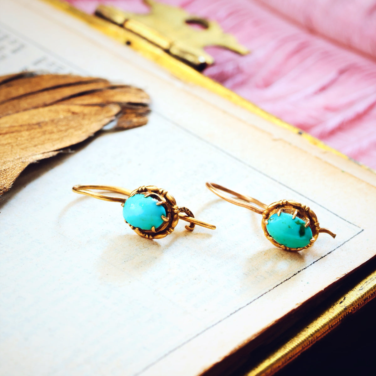 Cute! Antique 15ct Gold & Turquoise Earrings