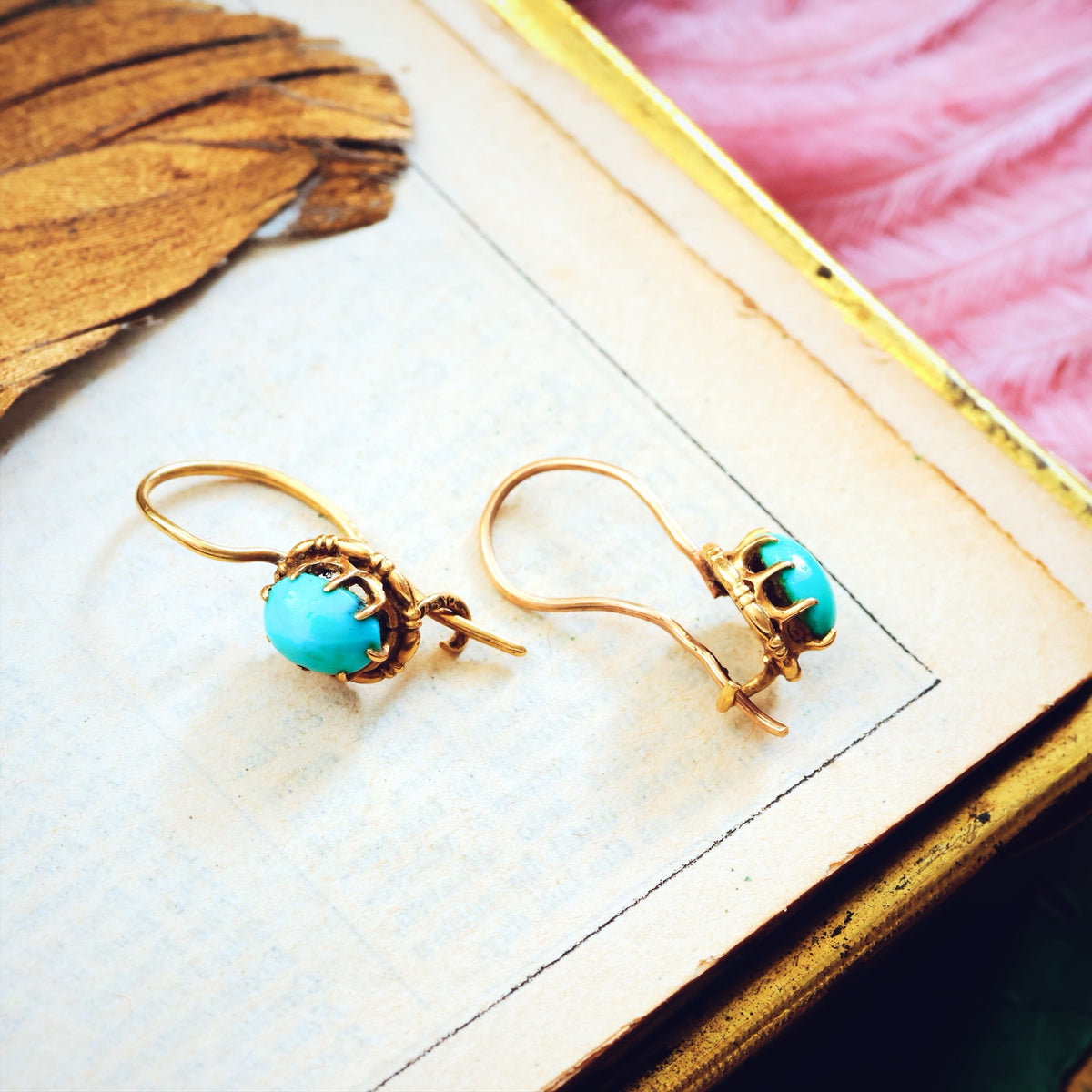 Cute! Antique 15ct Gold & Turquoise Earrings