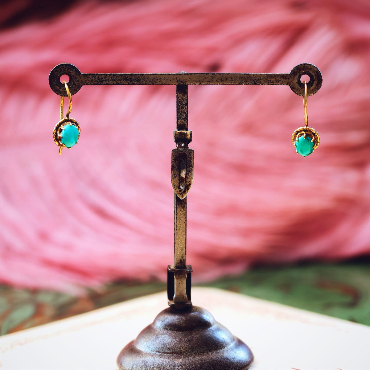 Cute! Antique 15ct Gold & Turquoise Earrings