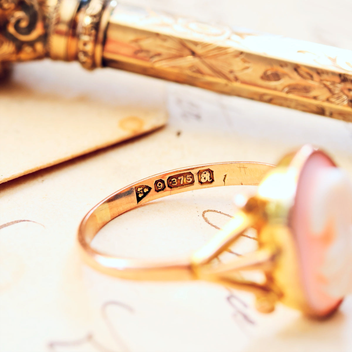 Vintage Grecian Goddess Shell Cameo Ring