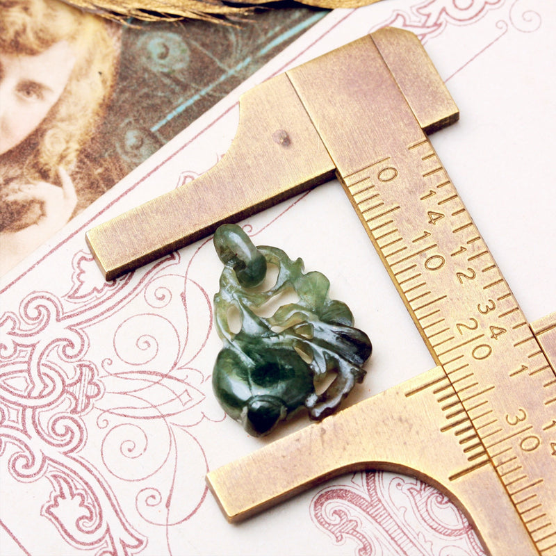Vintage Hand Carved Jadeite Squash Blossom Pendant
