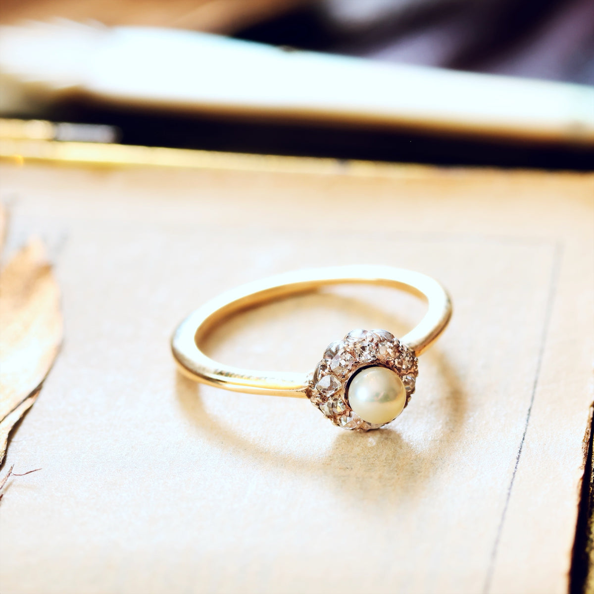 A Sweeet Little Hand Cut Diamond & Natural Pearl Cluster Ring