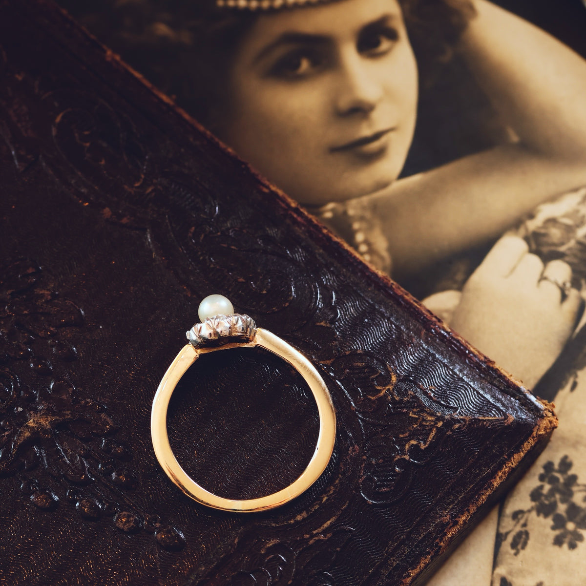 A Sweeet Little Hand Cut Diamond & Natural Pearl Cluster Ring