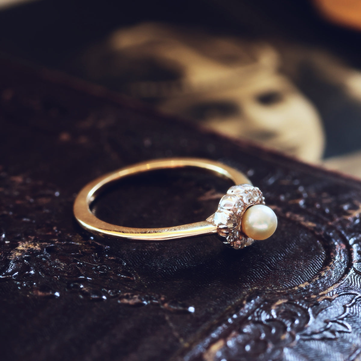 A Sweeet Little Hand Cut Diamond & Natural Pearl Cluster Ring