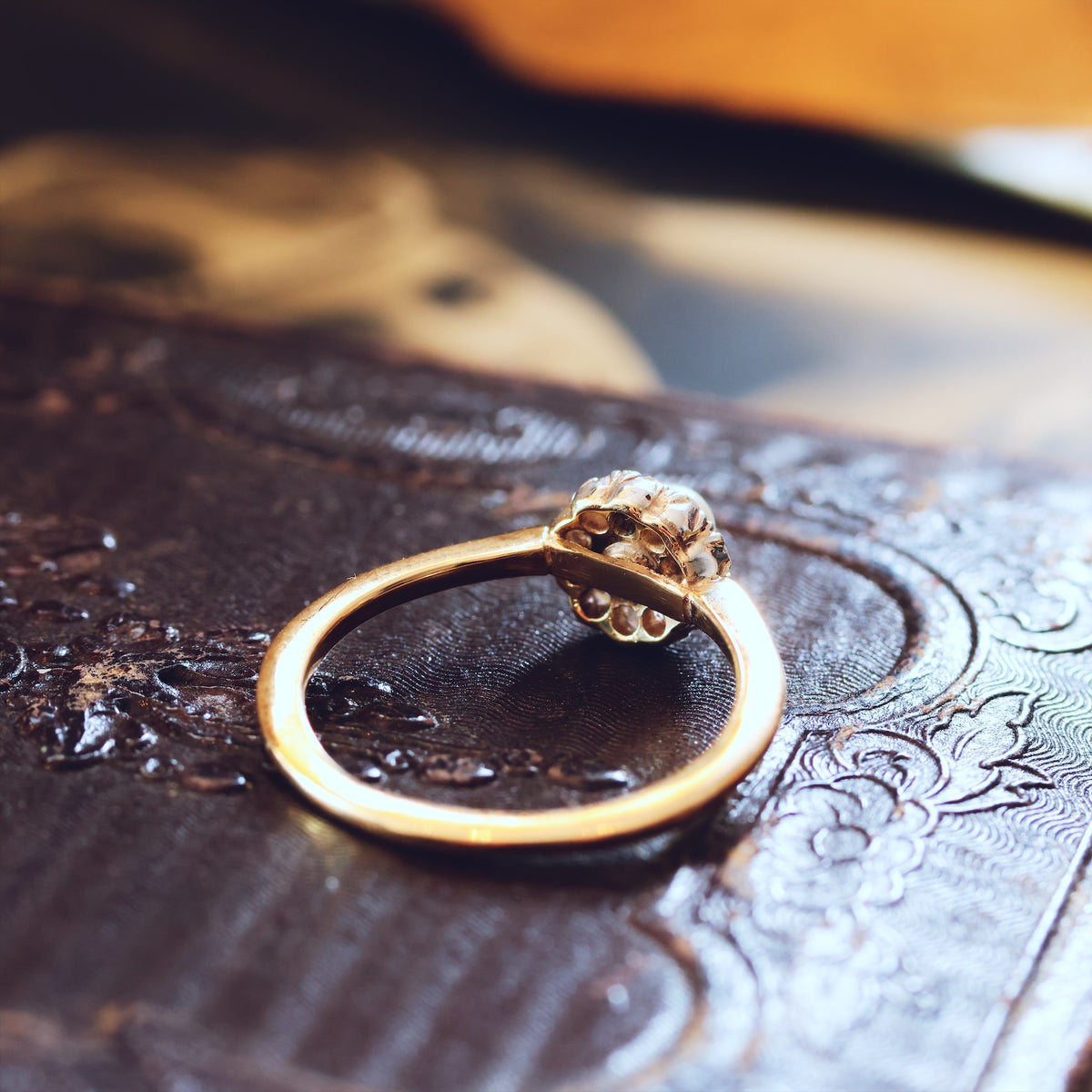A Sweeet Little Hand Cut Diamond & Natural Pearl Cluster Ring