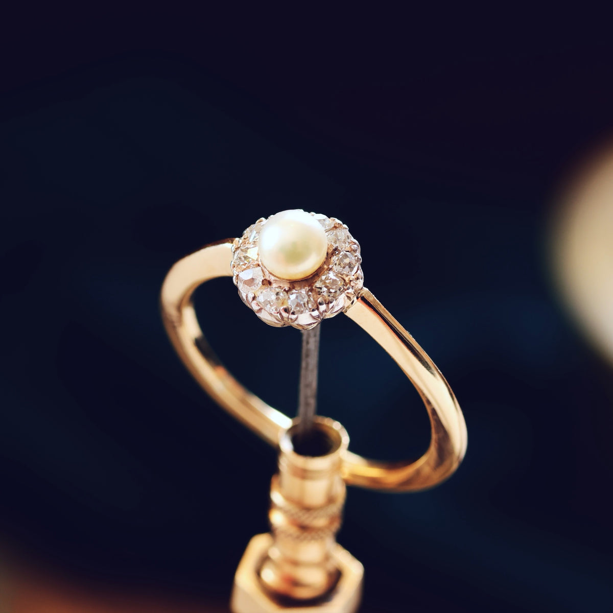 A Sweeet Little Hand Cut Diamond & Natural Pearl Cluster Ring