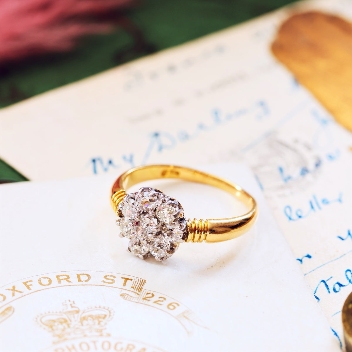 Super-Sparkly Vintage Hand Cut Diamond Cluster Engagement Ring