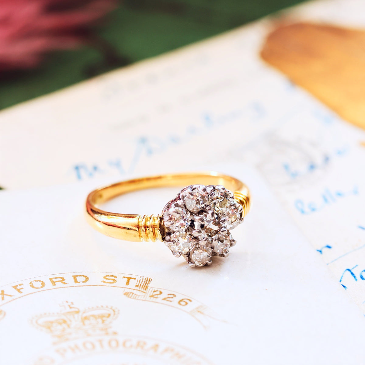 Super-Sparkly Vintage Hand Cut Diamond Cluster Engagement Ring
