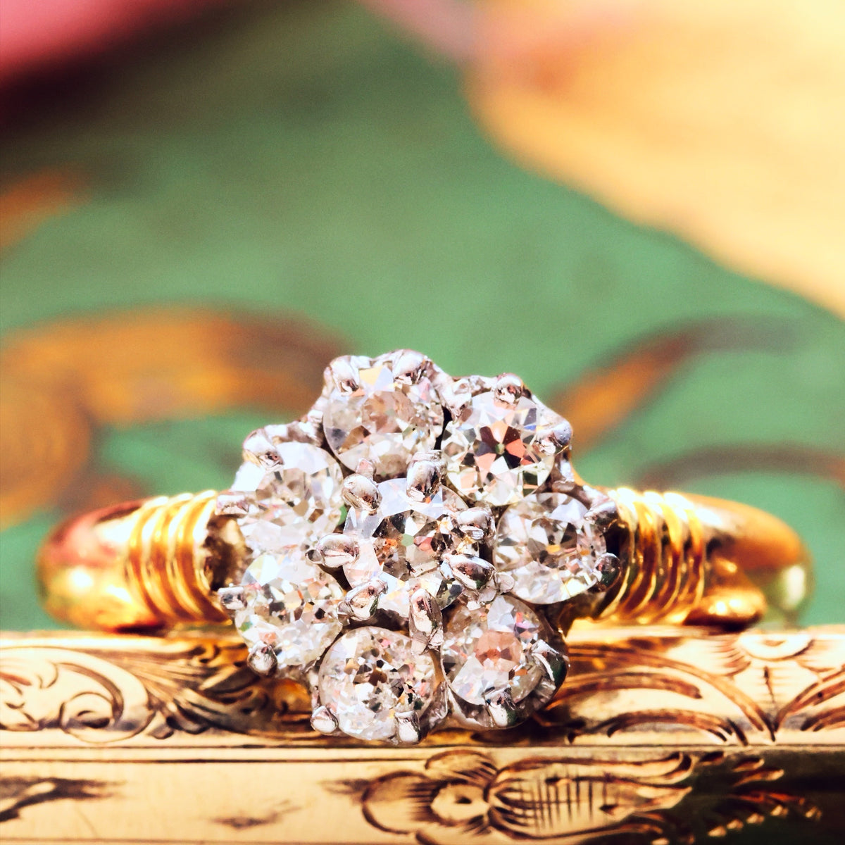 Super-Sparkly Vintage Hand Cut Diamond Cluster Engagement Ring