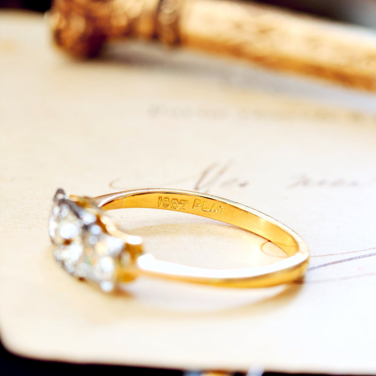 Vintage Hand Cut Diamond Trilogy Engagement Ring