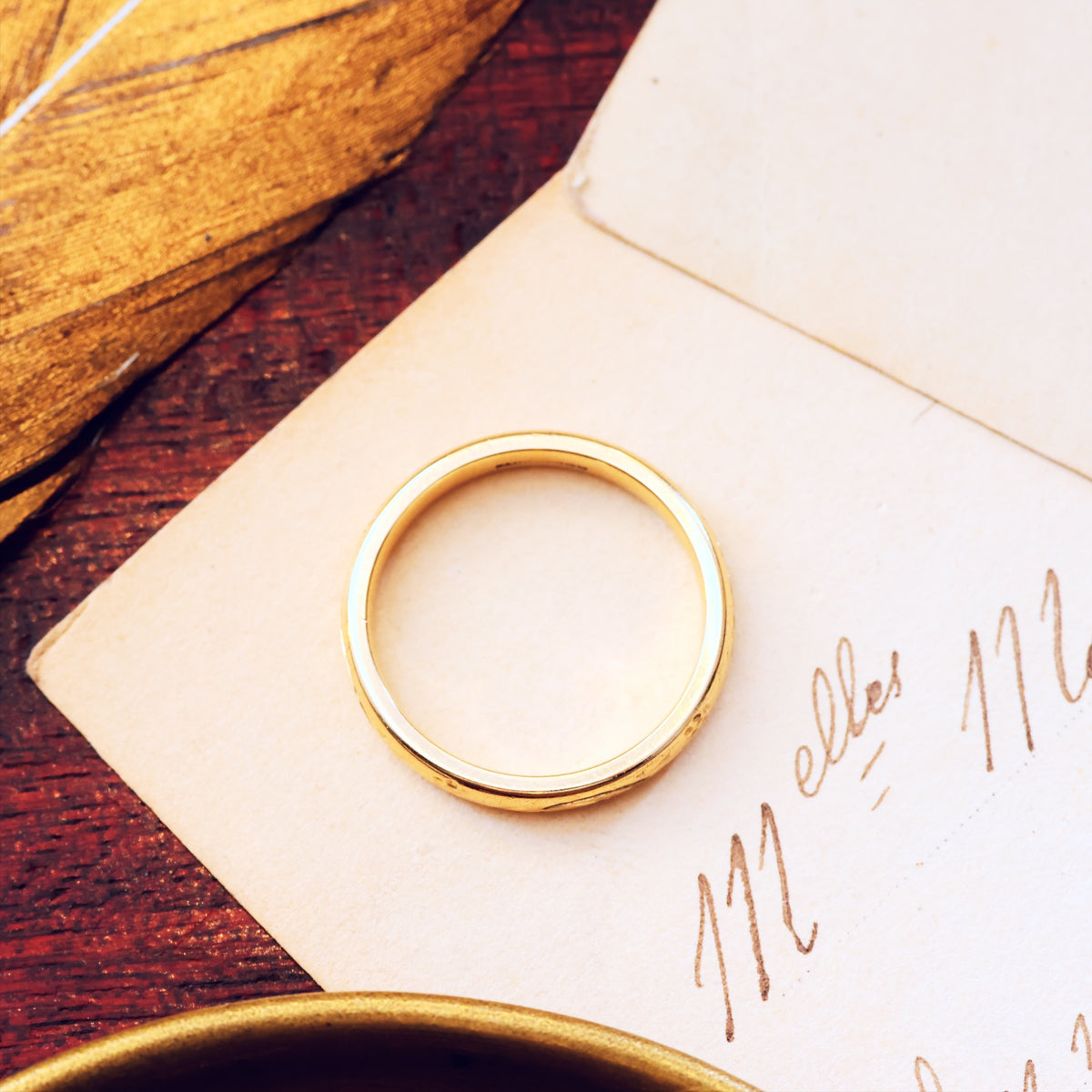 Vintage Size 'O' Hand Engraved 9ct Gold Wedding Ring