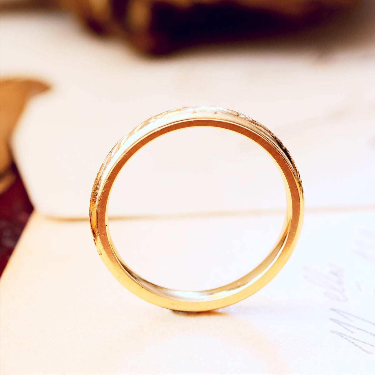 Vintage Size 'O' Hand Engraved 9ct Gold Wedding Ring