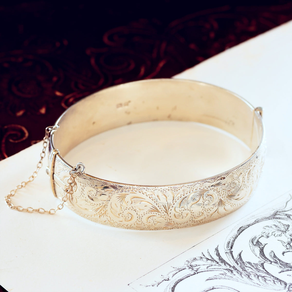 Hand Engraved Date 1962 Silver Bangle