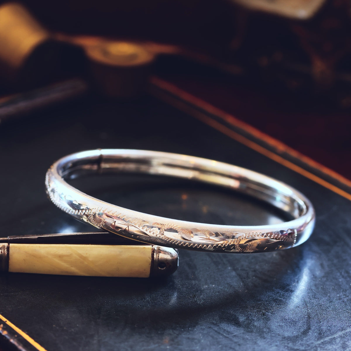 Hand Engraved Date 1981 Silver Bangle