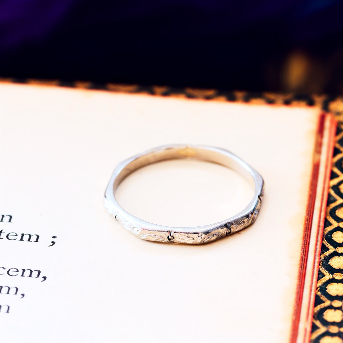 Vintage Size L Hand Engraved Platinum Wedding Band