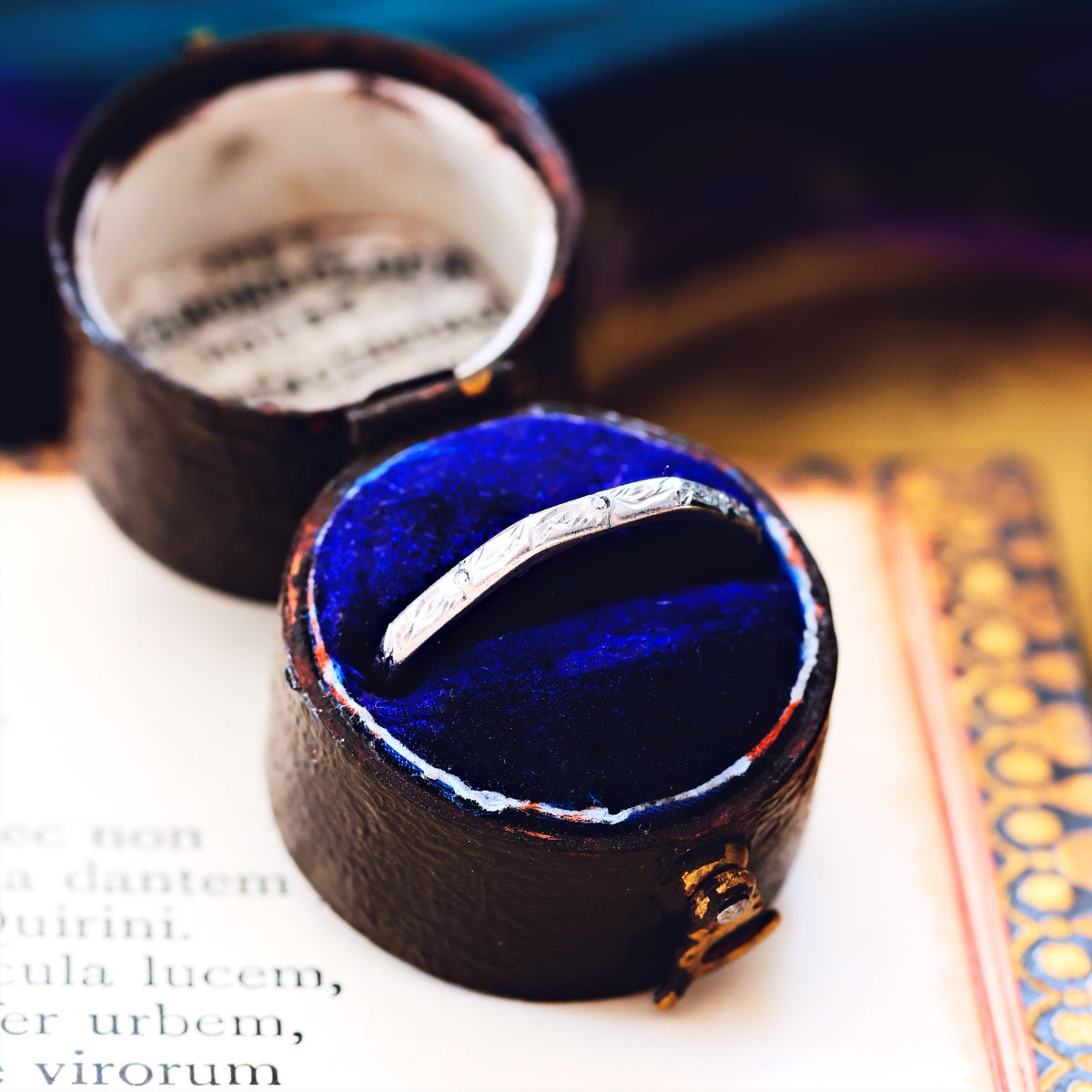 Vintage Size L Hand Engraved Platinum Wedding Band