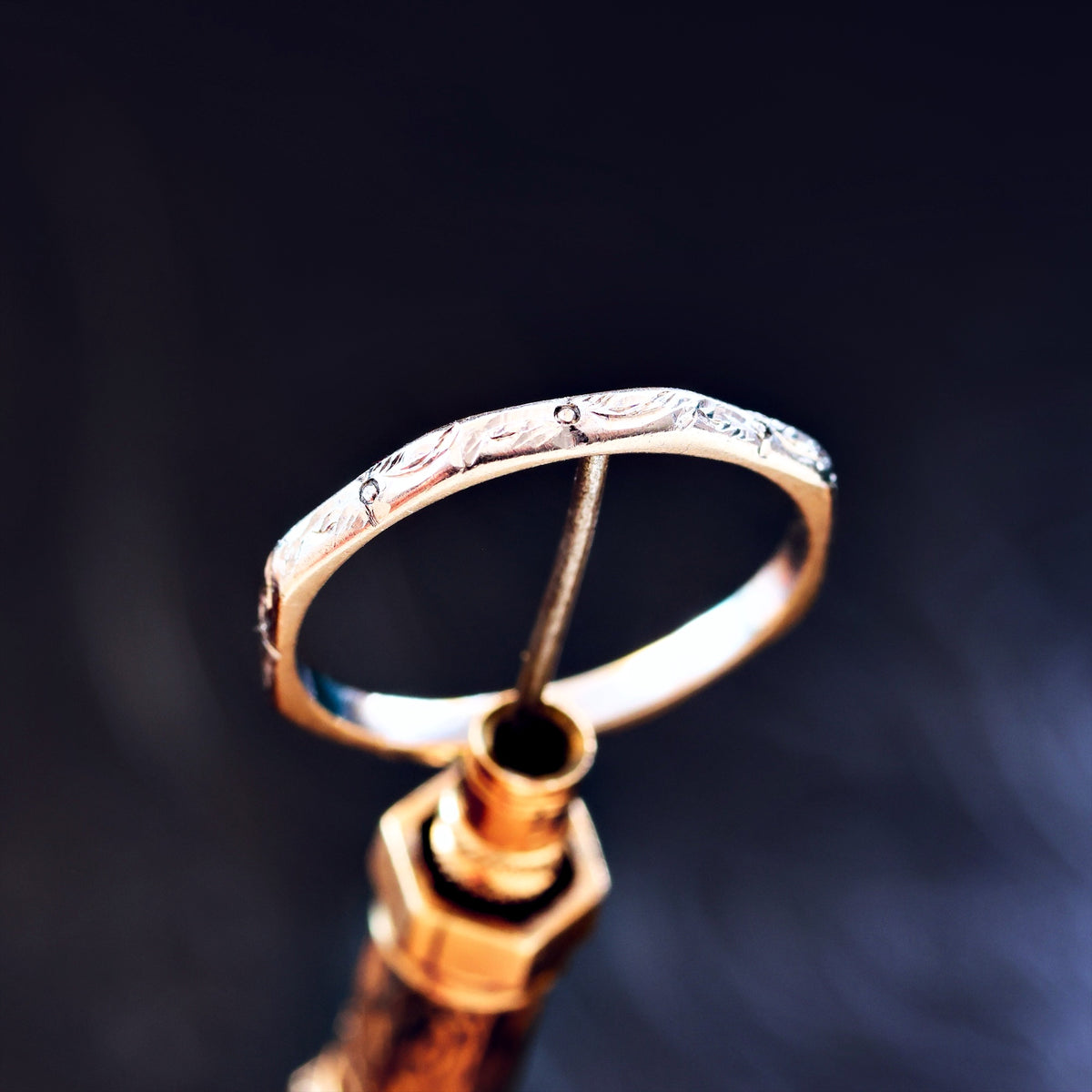 Vintage Size L Hand Engraved Platinum Wedding Band