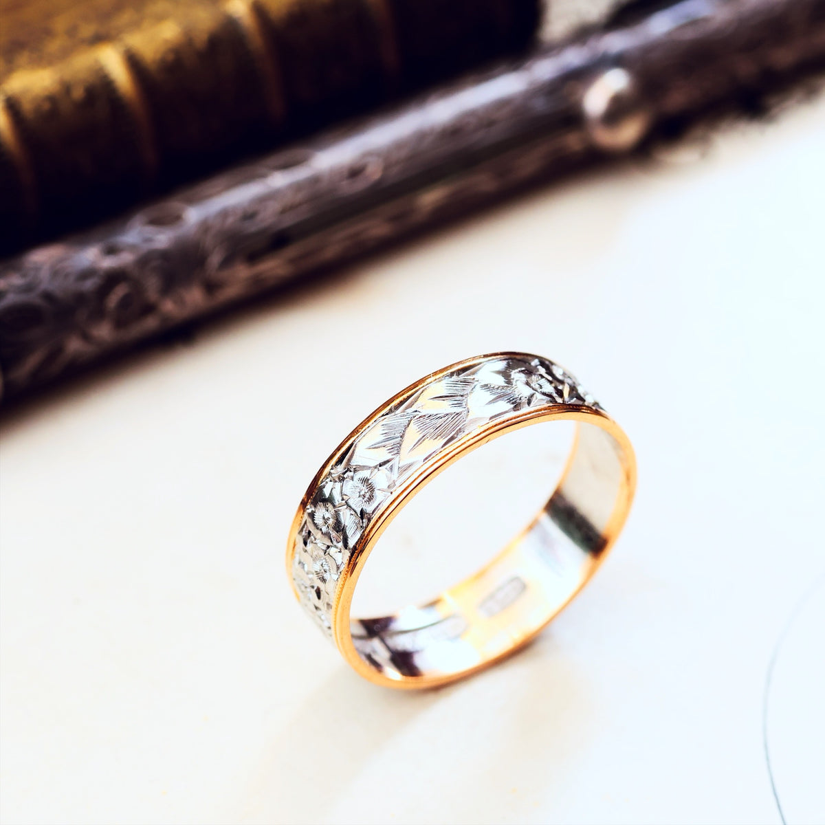Adorable Vintage Hand Engraved Size M Wedding Band