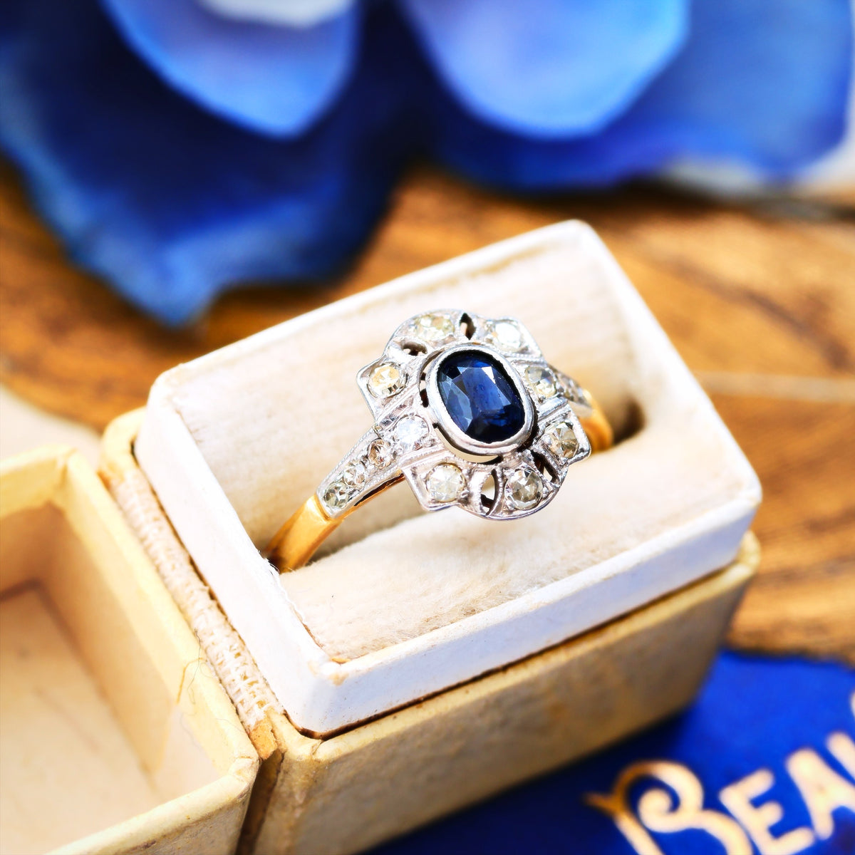 Vintage Hand Made Art Deco Sapphire & Diamond Ring