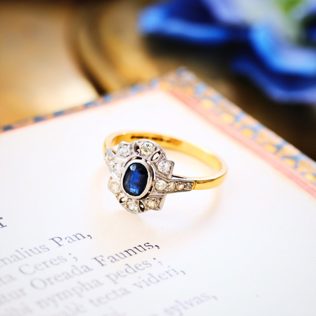 Vintage Hand Made Art Deco Sapphire & Diamond Ring