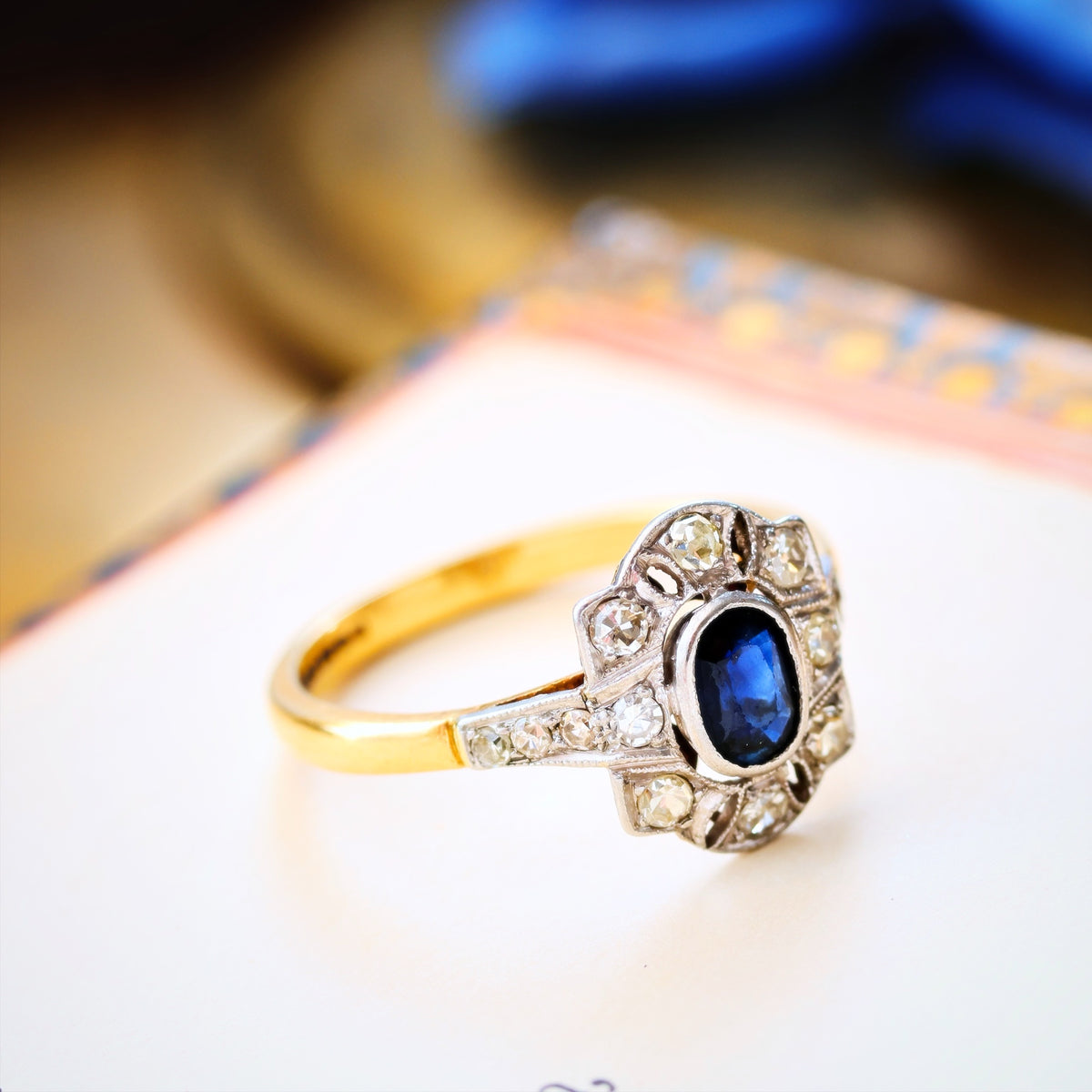 Vintage Hand Made Art Deco Sapphire & Diamond Ring